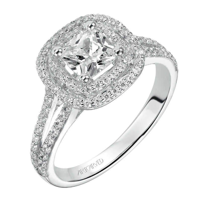 Artcarved Bridal Mounted with CZ Center Classic Halo Engagement Ring Betty 14K White Gold