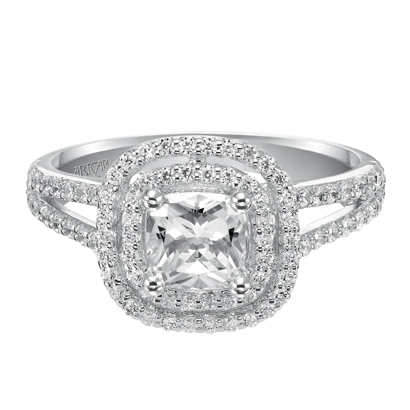 Artcarved Bridal Mounted with CZ Center Classic Halo Engagement Ring Betty 14K White Gold