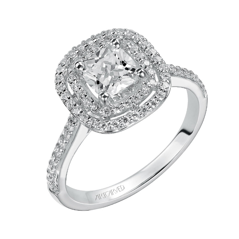 Artcarved Bridal Mounted with CZ Center Classic Halo Engagement Ring Tara 14K White Gold