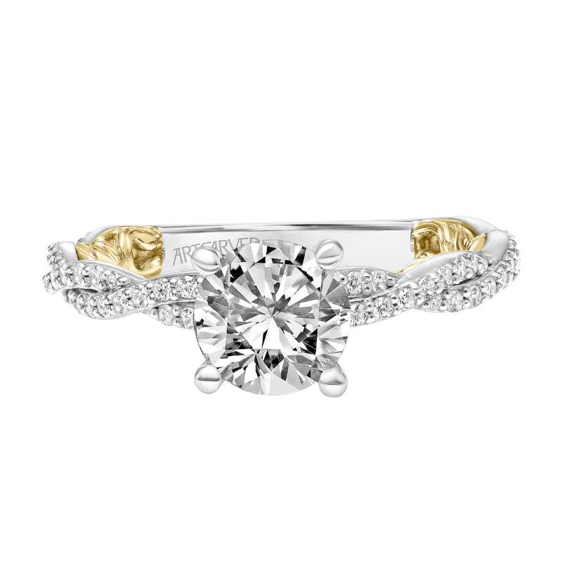 Artcarved Bridal Mounted with CZ Center Contemporary Lyric Engagement Ring Ione 18K White Gold Primary & 18K Yellow Gold