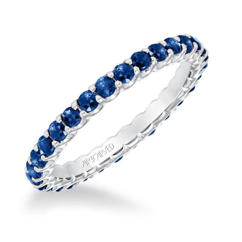 Artcarved Bridal Mounted with Side Stones Classic Stackable Eternity Anniversary Band 14K White Gold & Blue Sapphire