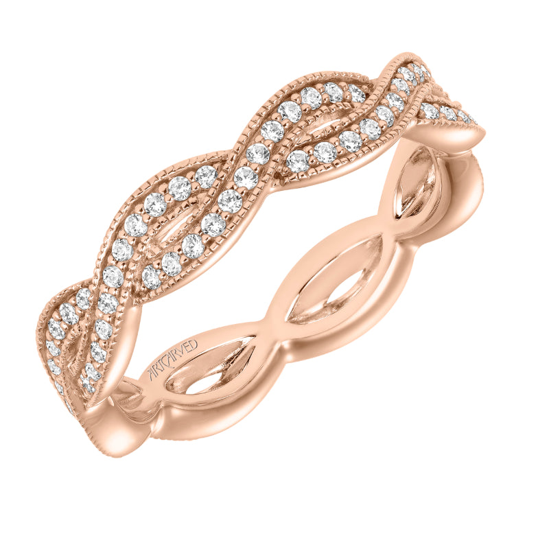 Artcarved Bridal Mounted with Side Stones Stackable Eternity Diamond Anniversary Band 14K Rose Gold