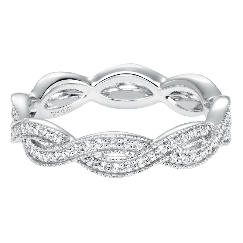 Artcarved Bridal Mounted with Side Stones Stackable Eternity Diamond Anniversary Band 14K White Gold