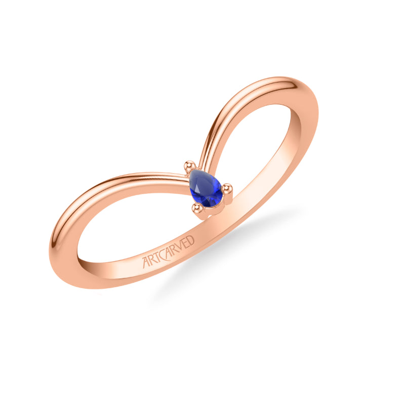 Artcarved Bridal Mounted with Side Stones Contemporary Anniversary Band 18K Rose Gold & Blue Sapphire