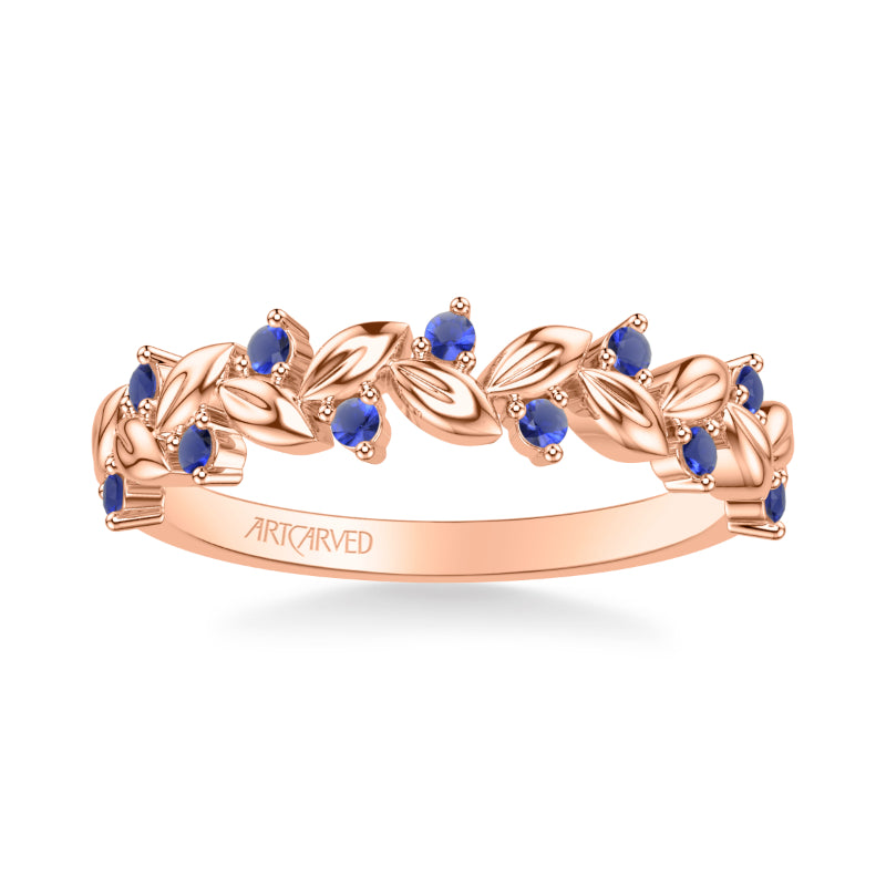 Artcarved Bridal Mounted with Side Stones Contemporary Anniversary Ring 18K Rose Gold & Blue Sapphire