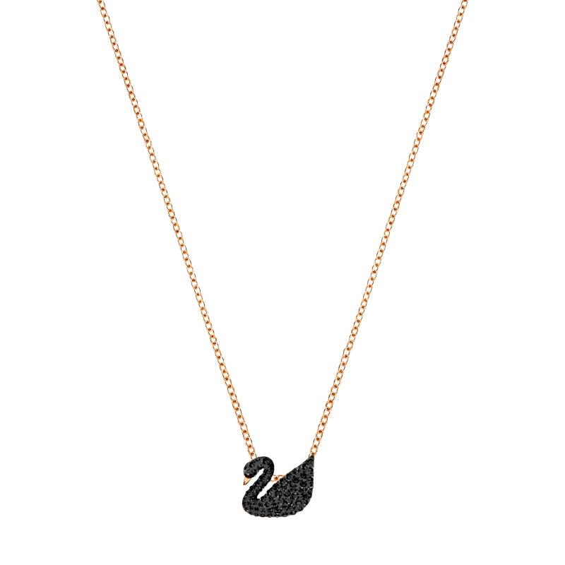 Swarovski Swarovski Iconic Swan Pendant, Swan, Small, Black, Rose Gold-Tone Plated