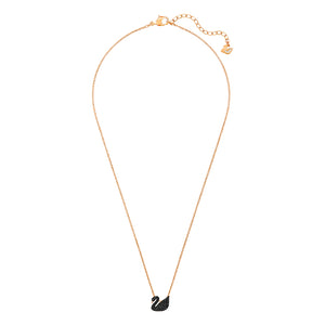 Swarovski Swarovski Iconic Swan Pendant, Swan, Small, Black, Rose Gold-Tone Plated