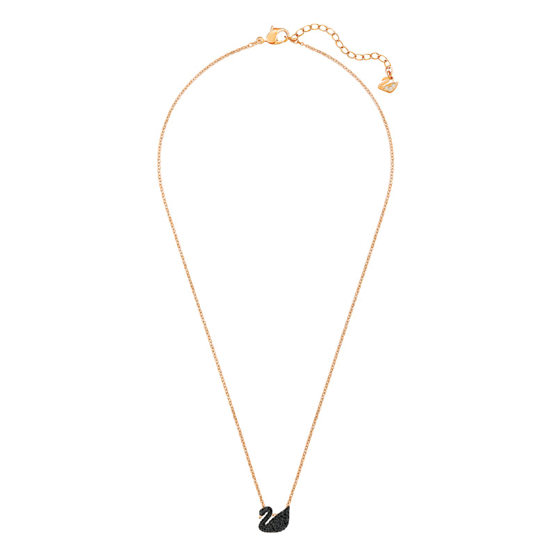 Swarovski Swarovski Iconic Swan Pendant, Swan, Small, Black, Rose Gold-Tone Plated