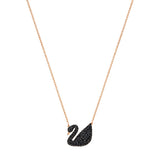 Swarovski Swarovski Iconic Swan Pendant, Swan, Medium, Black, Rose Gold-Tone Plated