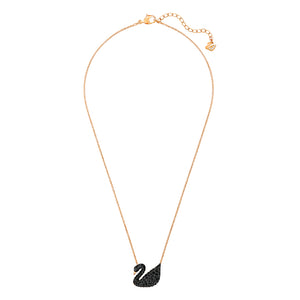 Swarovski Swarovski Iconic Swan Pendant, Swan, Medium, Black, Rose Gold-Tone Plated