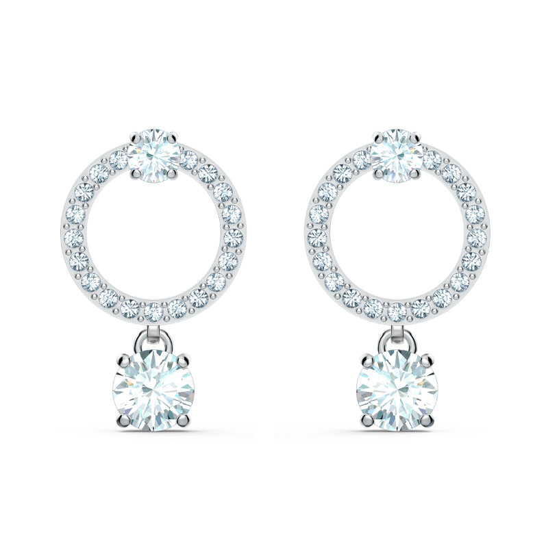 Swarovski Attract Circle Pierced Earrings, White, Rhodium plated