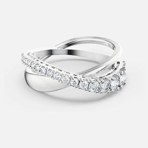 Swarovski Twist Rows Ring, White, Rhodium Plated