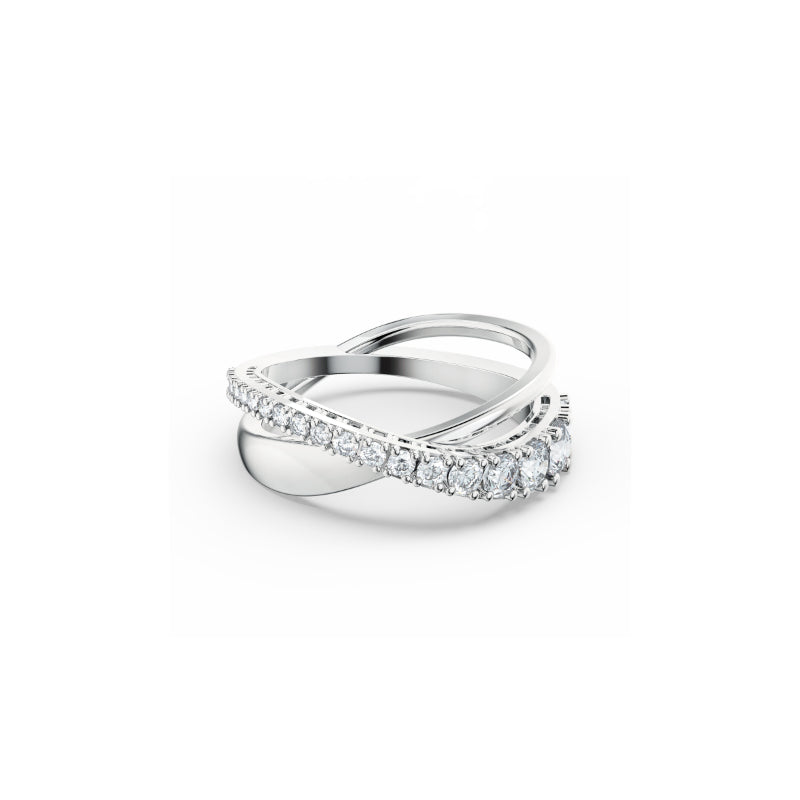 Swarovski Twist Rows Ring, White, Rhodium plated