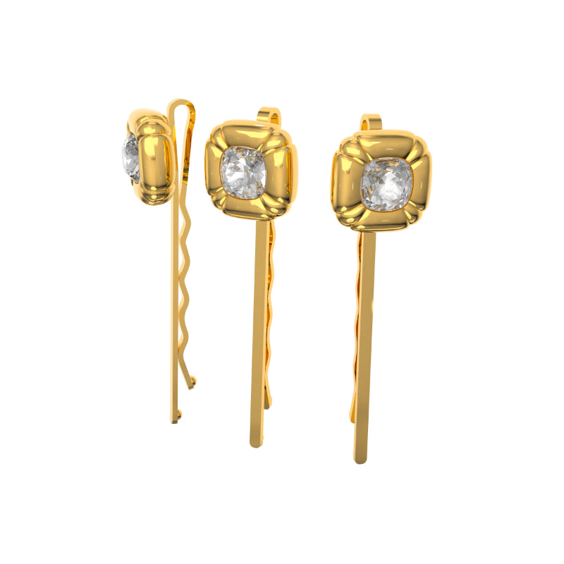 Swarovski Hair Pin, Set (3), Cushion Cut, Gold-Tone Plated