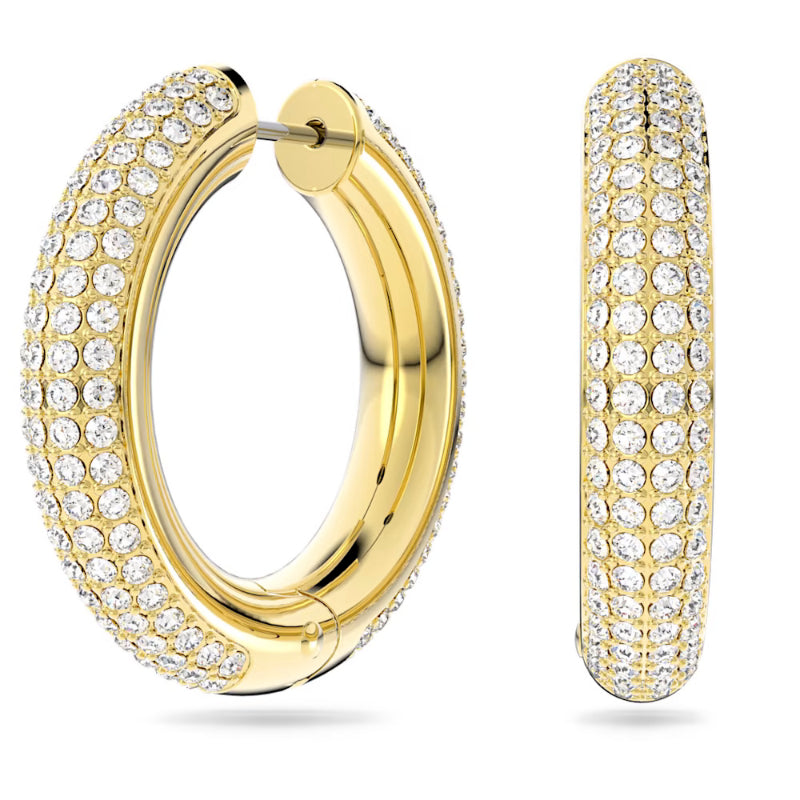 Swarovski Dextera Hoop Earrings, Medium, White, Gold-tone Plated