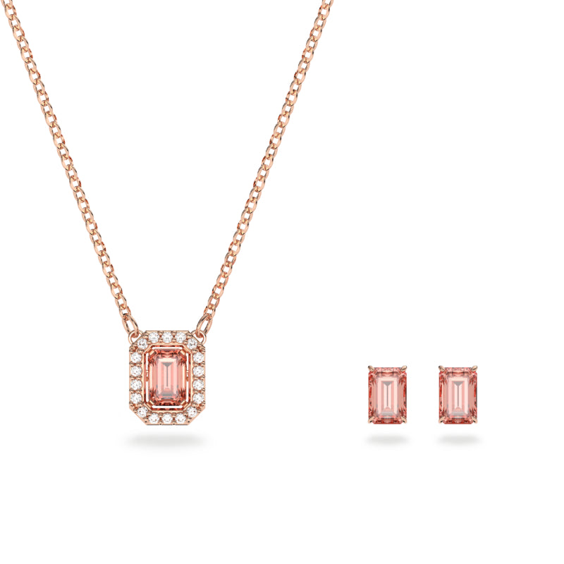 Swarovski Millenia Set, Octagon Cut, Pink, Rose Gold-Tone Plated