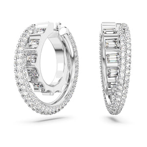 Swarovski Rota Hoop Earrings, Mixed Cuts, White, Rhodium Plated