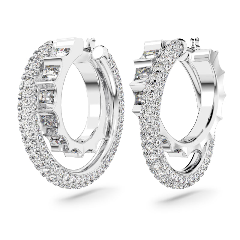 Swarovski Rota Hoop Earrings, Mixed Cuts, White, Rhodium Plated