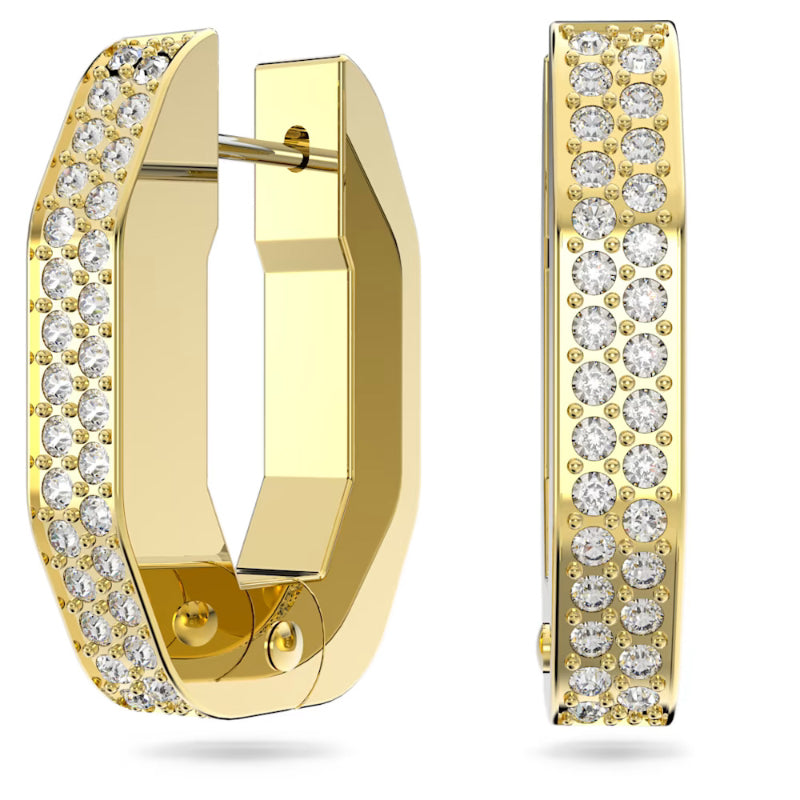 Swarovski Dextera Hoop Earrings, Octagonal, White, Gold-tone Plated