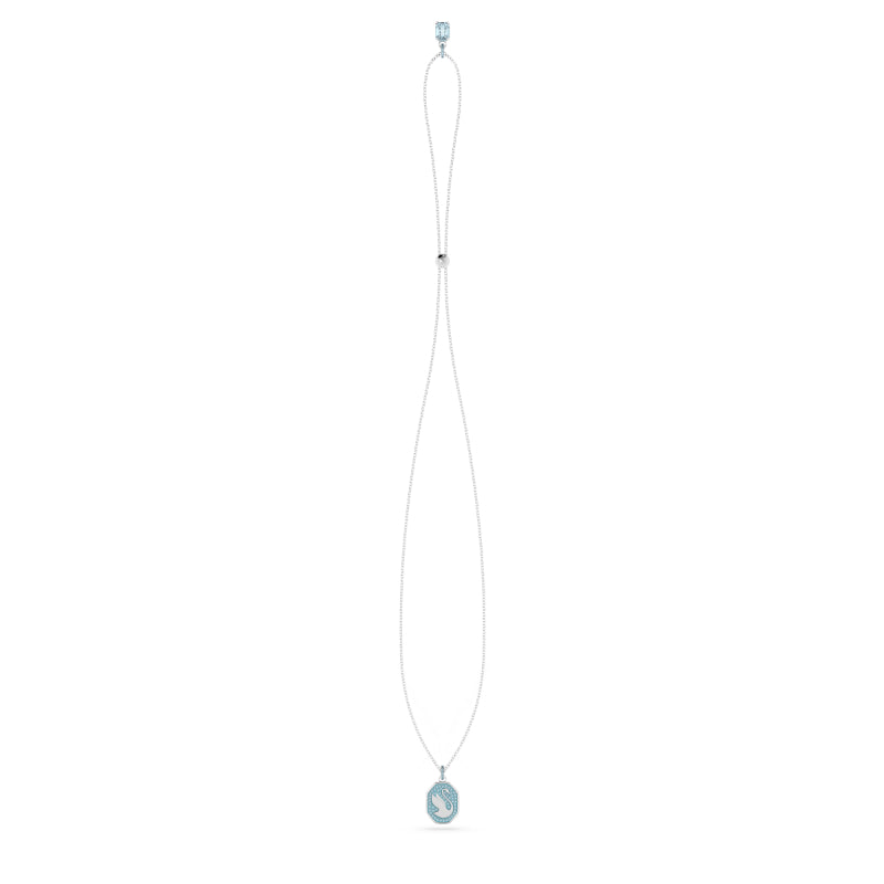 Swarovski Signum Pendant, Swan, Long, Blue, Rhodium Plated