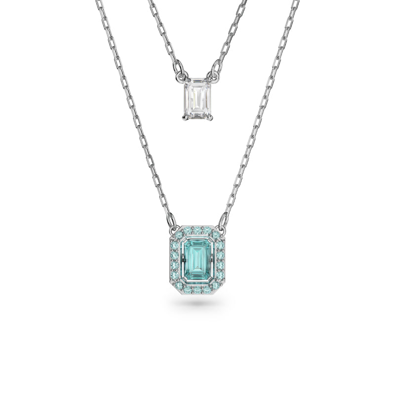 Swarovski Millenia Layered Necklace, Octagon Cut, Green, Rhodium Plated