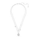 Swarovski Gema Layered Necklace, Mixed Cuts, Flower, White, Rhodium Plated