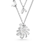 Swarovski Gema Layered Necklace, Mixed Cuts, Flower, White, Rhodium Plated