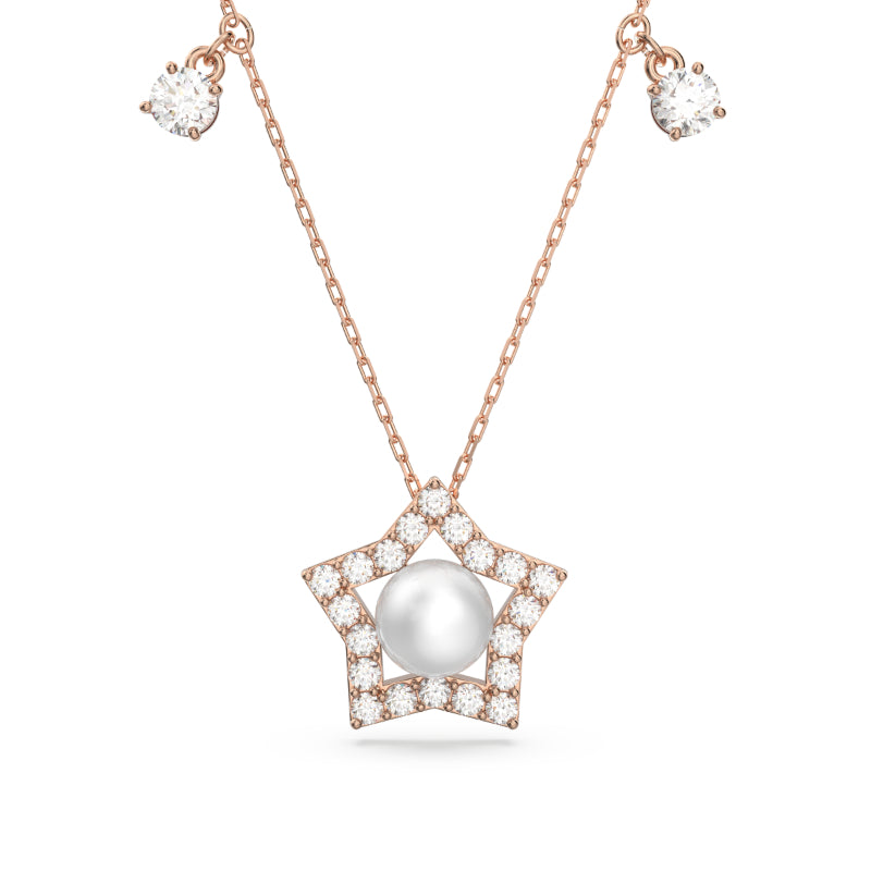 Swarovski Stella Necklace, Mixed Cuts, Star, White, Rose Gold-Tone Plated