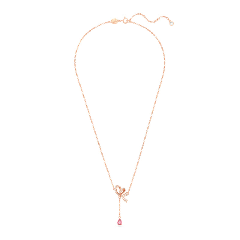 Swarovski Volta Y Pendant, Bow, Pink, Rose Gold-Tone Plated