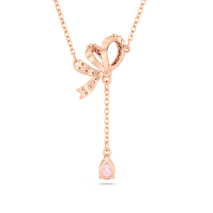 Swarovski Volta Y Pendant, Bow, Pink, Rose Gold-Tone Plated