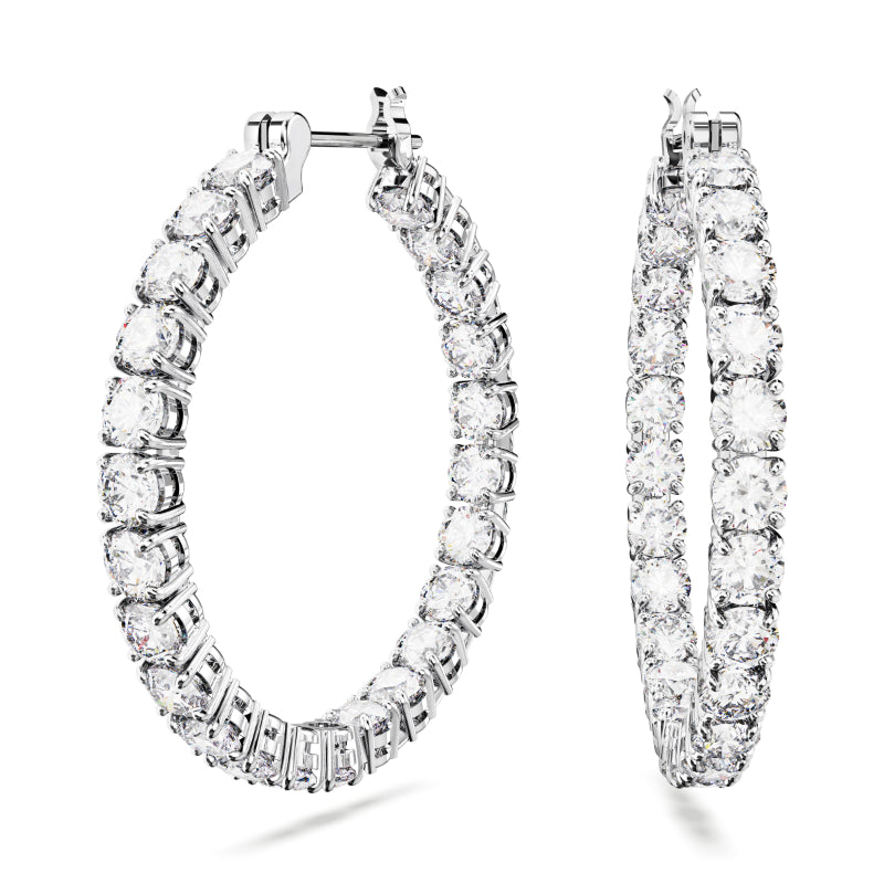 Swarovski Matrix Hoop Earrings, Round Cut, White, Rhodium Plated