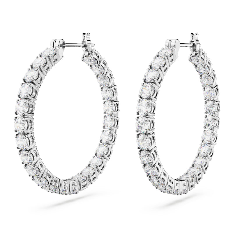 Swarovski Matrix Hoop Earrings, Round Cut, White, Rhodium Plated