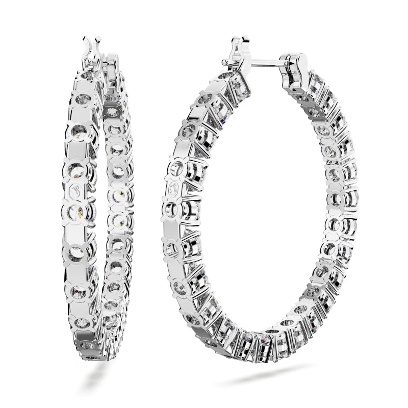 Swarovski Matrix Hoop Earrings, Round Cut, White, Rhodium Plated