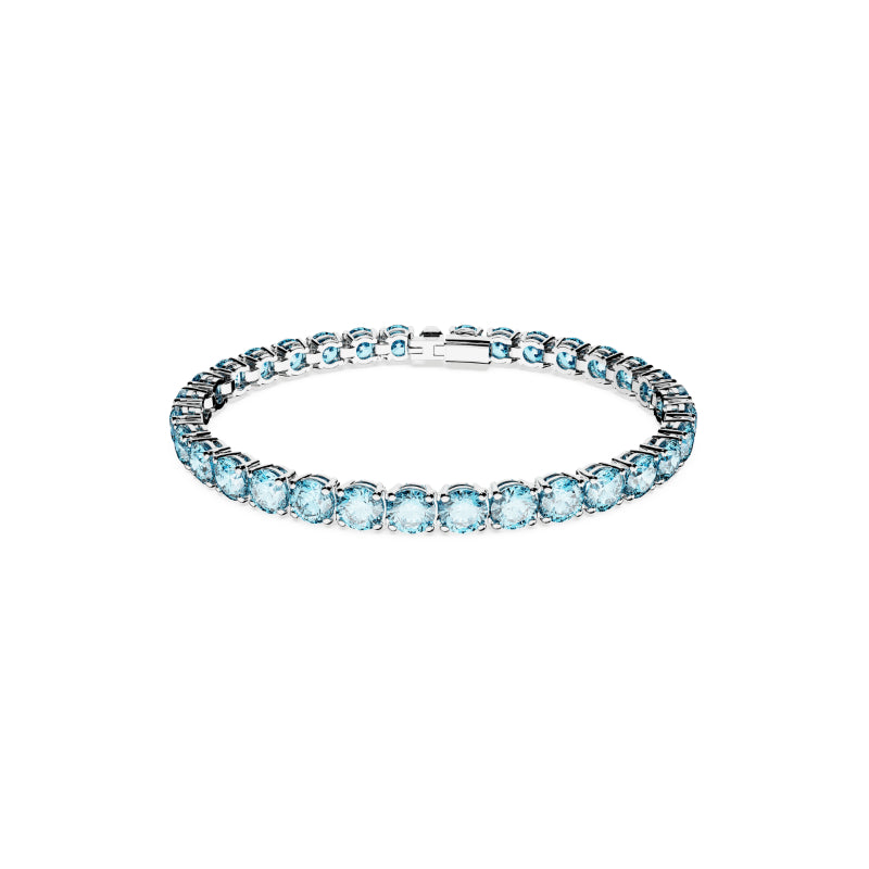 Swarovski Matrix Tennis Bracelet, Round Cut, Blue, Rhodium Plated