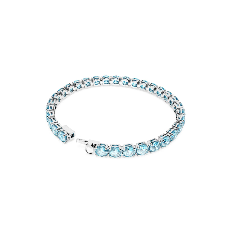 Swarovski Matrix Tennis Bracelet, Round Cut, Blue, Rhodium Plated