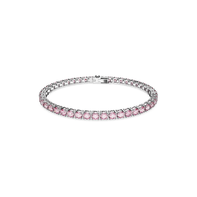 Swarovski Matrix Tennis Bracelet, Round Cut, Pink, Rhodium Plated