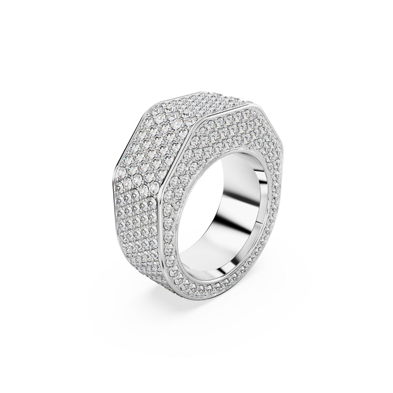 Swarovski Dextera Ring, Octagon Shape, Pave, White, Rhodium Plated