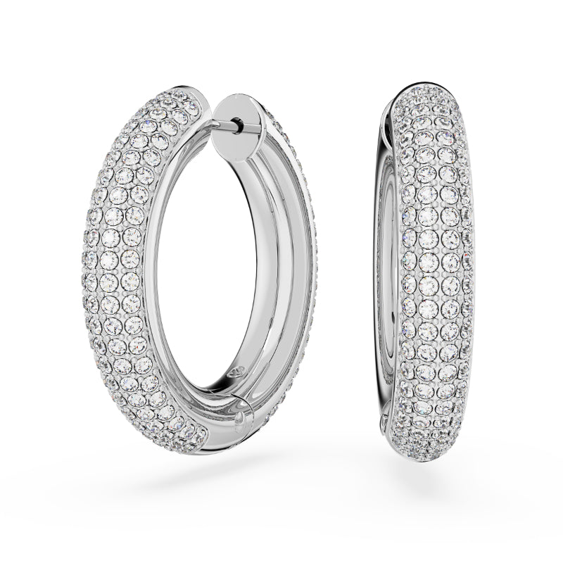 Swarovski Dextera Hoop Earrings, Medium, White, Rhodium Plated