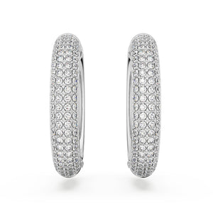 Swarovski Dextera Hoop Earrings, Medium, White, Rhodium Plated