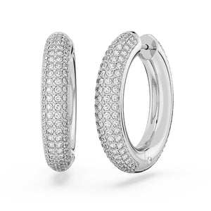 Swarovski Dextera Hoop Earrings, Medium, White, Rhodium Plated