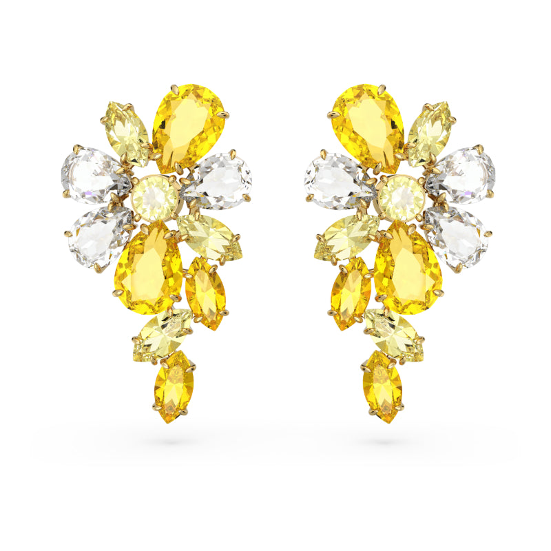 Swarovski Gema Drop Earrings, Mixed Cuts, Flower, Yellow, Gold-Tone Plated