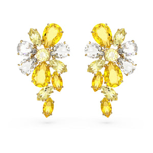 Swarovski Gema Drop Earrings, Mixed Cuts, Flower, Yellow, Gold-Tone Plated