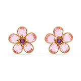 Swarovski Florere Stud Earrings, Flower, Pink, Gold-Tone Plated