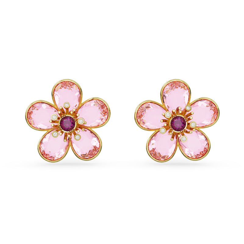 Swarovski Florere Stud Earrings, Flower, Pink, Gold-Tone Plated