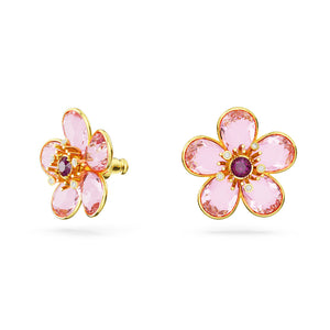 Swarovski Florere Stud Earrings, Flower, Pink, Gold-Tone Plated