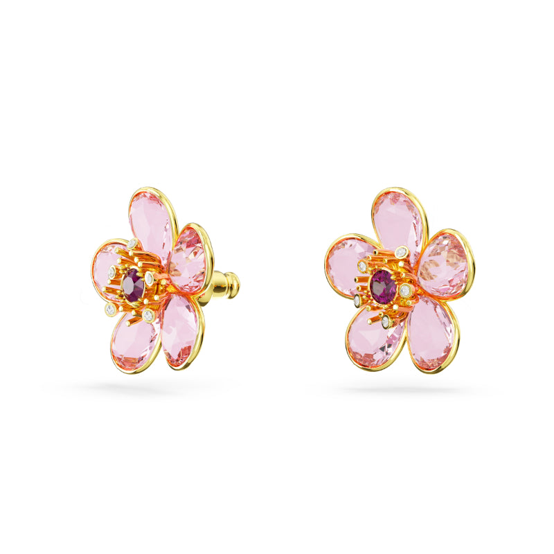 Swarovski Florere Stud Earrings, Flower, Pink, Gold-Tone Plated