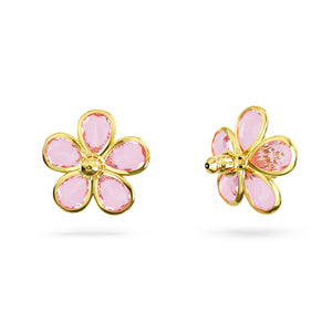 Swarovski Florere Stud Earrings, Flower, Pink, Gold-Tone Plated