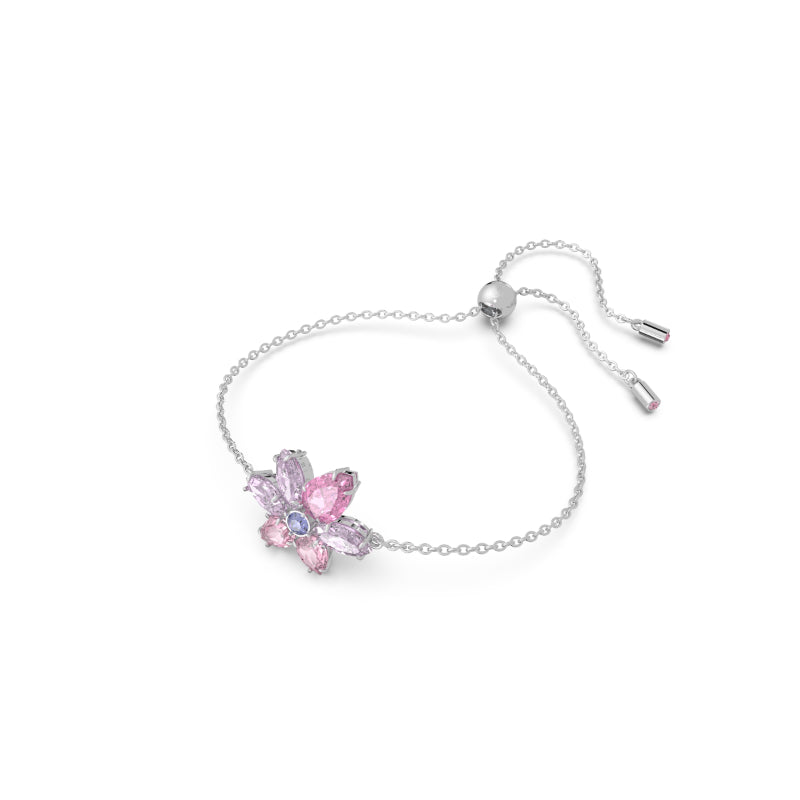 Swarovski Gema Bracelet, Mixed Cuts, Flower, Pink, Rhodium Plated