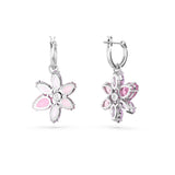 Swarovski Gema Drop Earrings, Mixed Cuts, Flower, Pink, Rhodium Plated