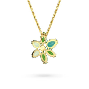 Swarovski Gema Pendant, Mixed Cuts, Flower, Green, Gold-Tone Plated